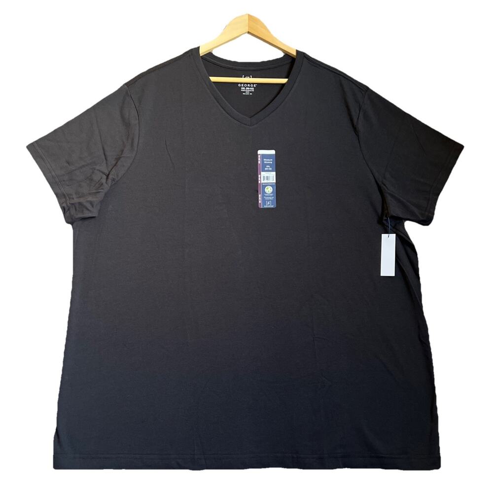 George Men's Black V-neck Soft Short Sleeve Stretch T-shirt Size 2XL (50-52) NEW